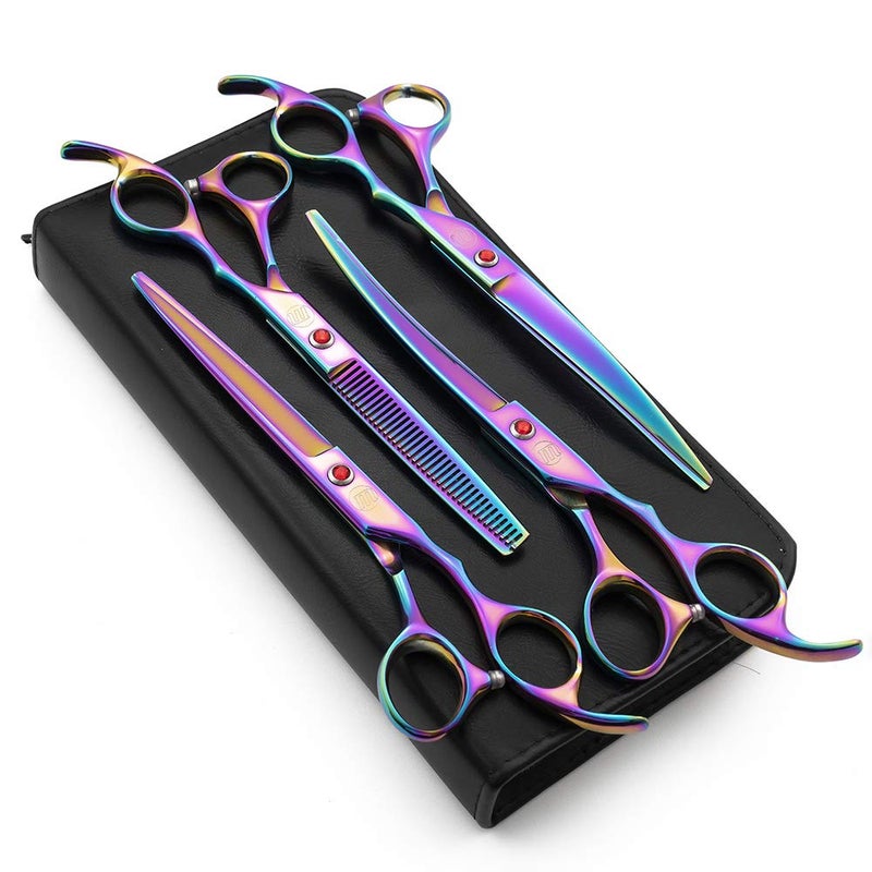 Moontay Professional 7.0" Dog Grooming Scissors Set, 4-pieces Straight, Upward Curved, Downward Curved, Thinning/Blending Shears for Dog, Cat and Pets, JP Stainless Steel, Multicolour - Image 1